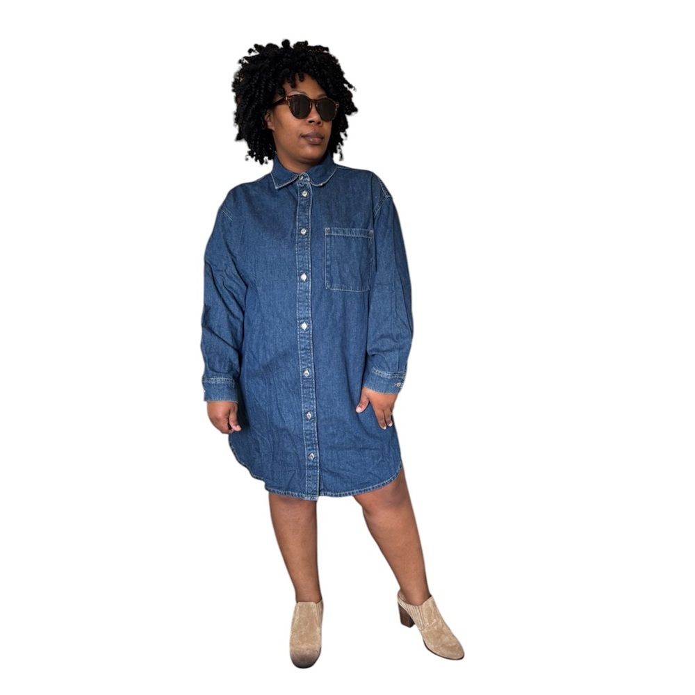 H&M Dress Long Sleeve Denim Button Front NEW